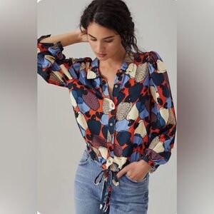 Farm Rio x Anthropologie Paloma Button Down Tie Waist Shirt Size M